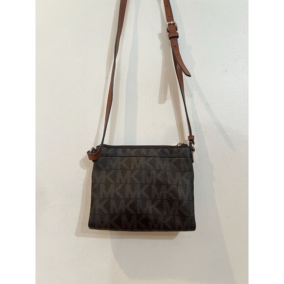 Michael Kors Jet Set MK Signature Canvas Coated PVC Crossbody Purse Bag - Picture 2 of 6